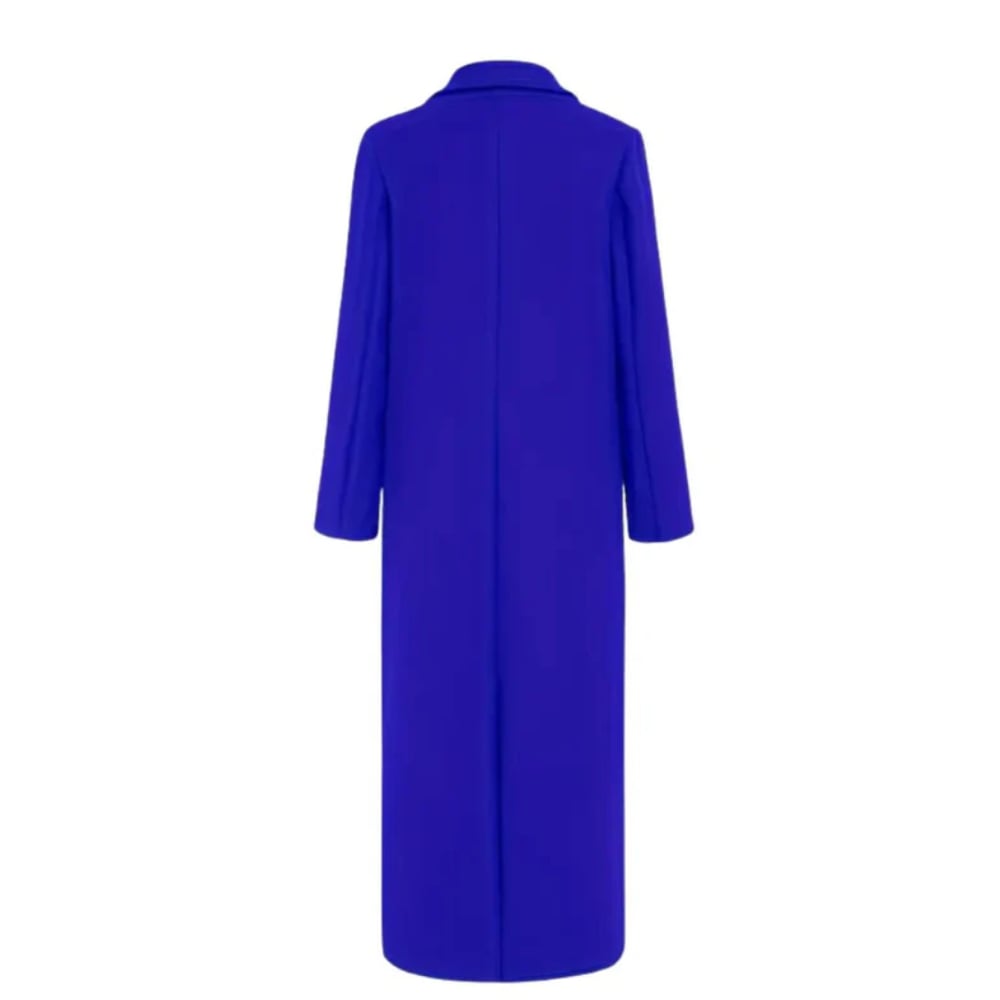 Flat lay of longline winter trench coat showing color options and coat construction