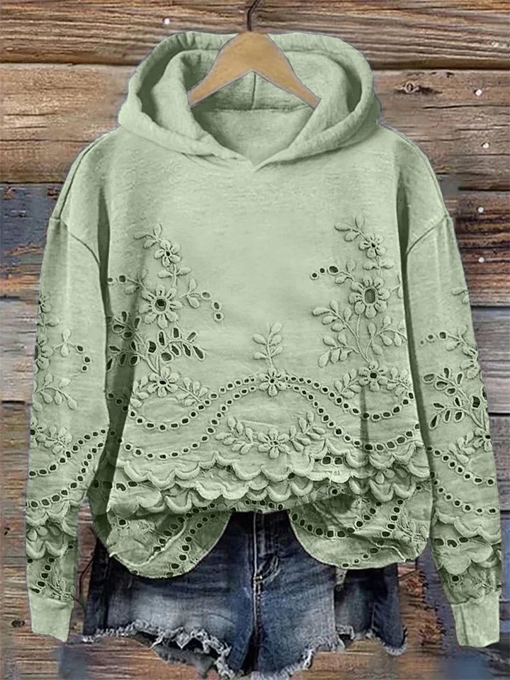 Floral embroidered hoodie styled with casual everyday outfit