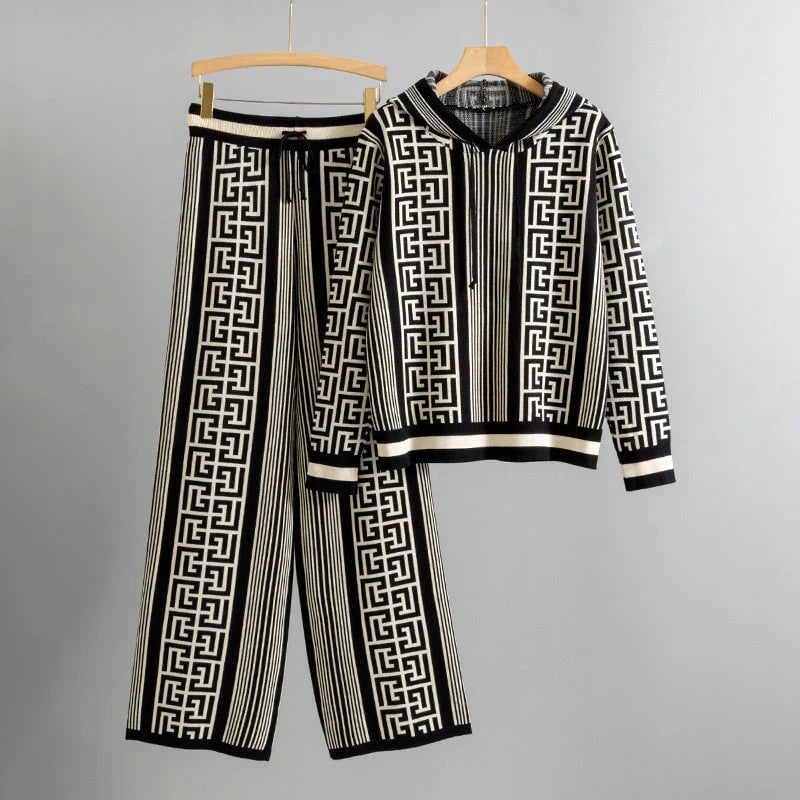 Close-up of the Savannah hoodie and pants set showing the pattern detail and soft fabric texture
