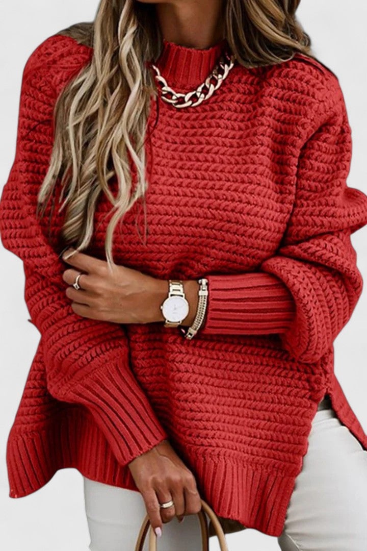 Close-up of the Savannah sweater showing its soft breathable fabric and flattering silhouette