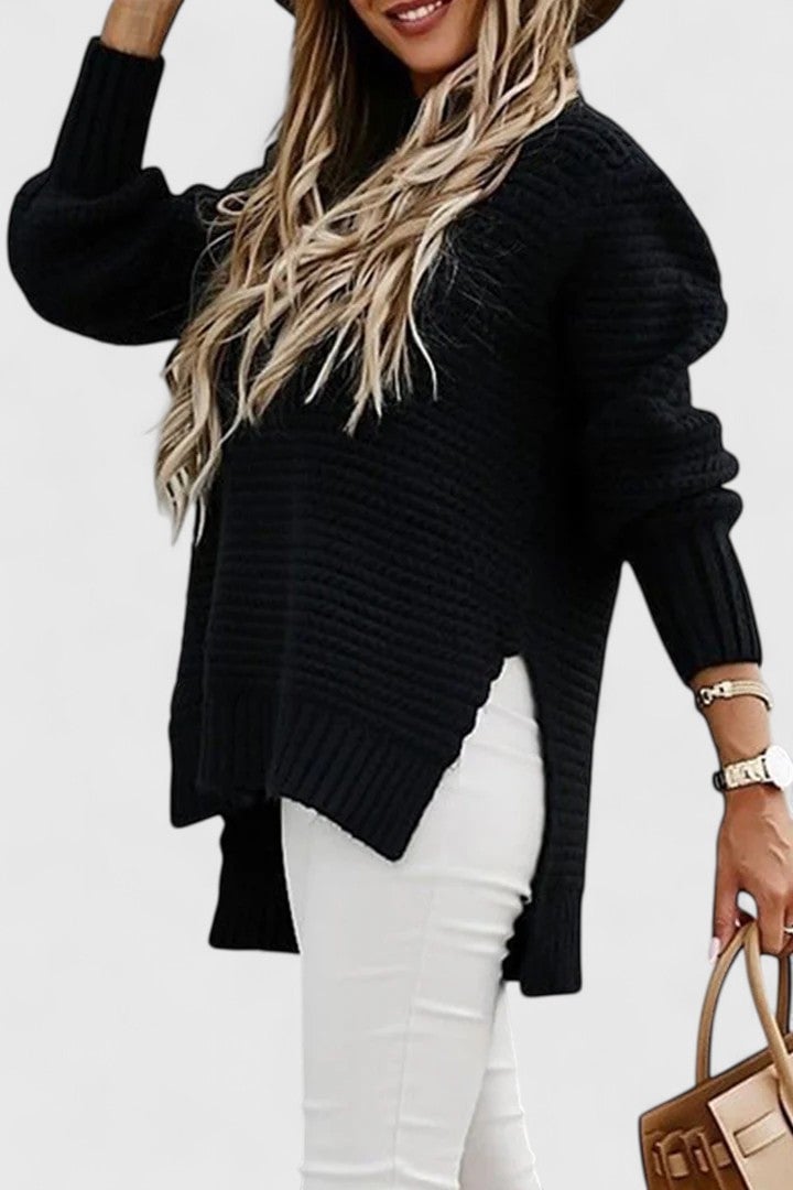 Savannah sweater in classic gray, styled for a smart-casual layered outfit