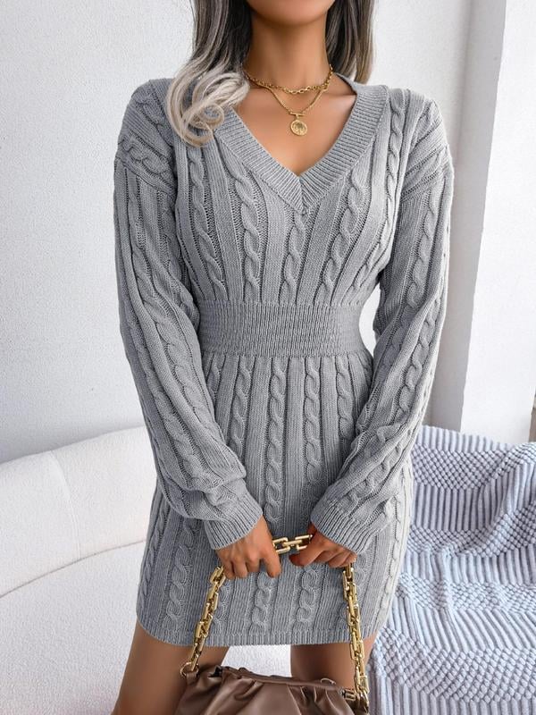 Long sleeve V-neck dress in burgundy styled for a casual everyday look