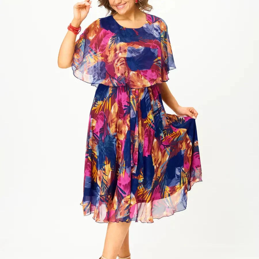 Front view of the Savannah chiffon dress showing elegant draping and lightweight fabric