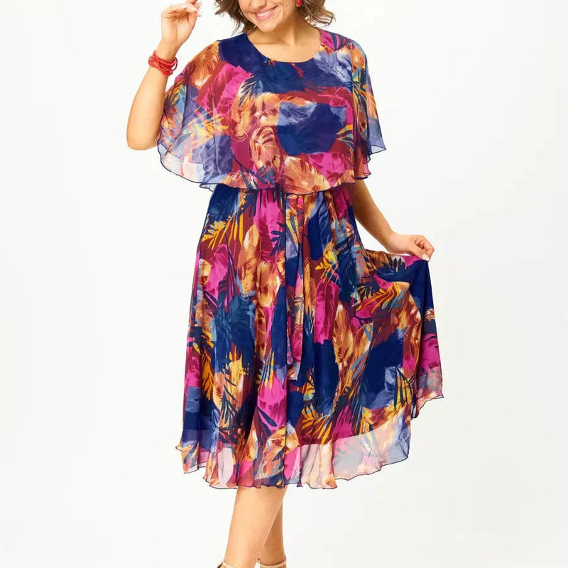 Front view of the Savannah chiffon dress showing elegant draping and lightweight fabric