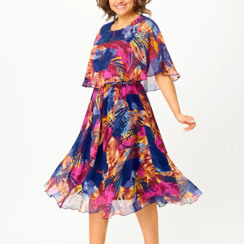 Side view of the Savannah dress highlighting graceful movement and feminine silhouette