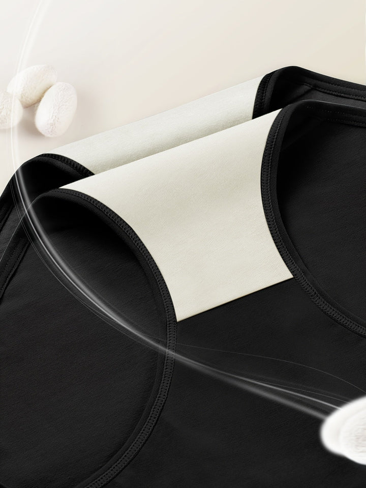 Rear view of seamless high-waist shaping briefs in beige with smooth, no-show coverage
