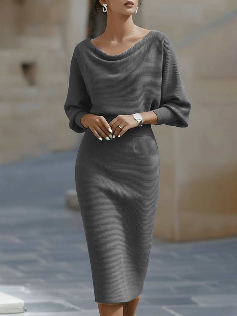 Side profile of the Selah midi dress highlighting the elongating midi length and graceful movement