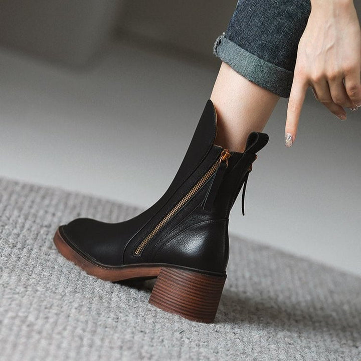 Detail shot of the Selene ankle boot sole and supportive construction