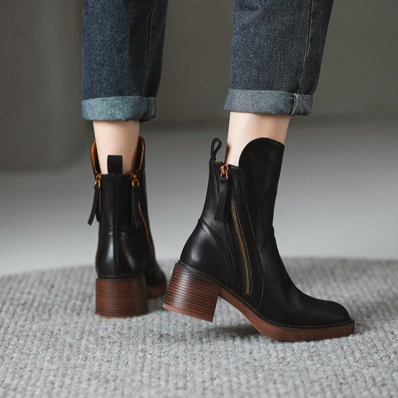Selene ankle boots in black styled with straight-leg denim