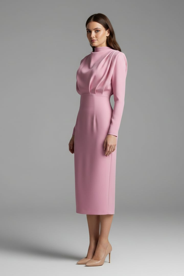 Serafina maxi dress in burgundy with long sleeves and ankle-length hem