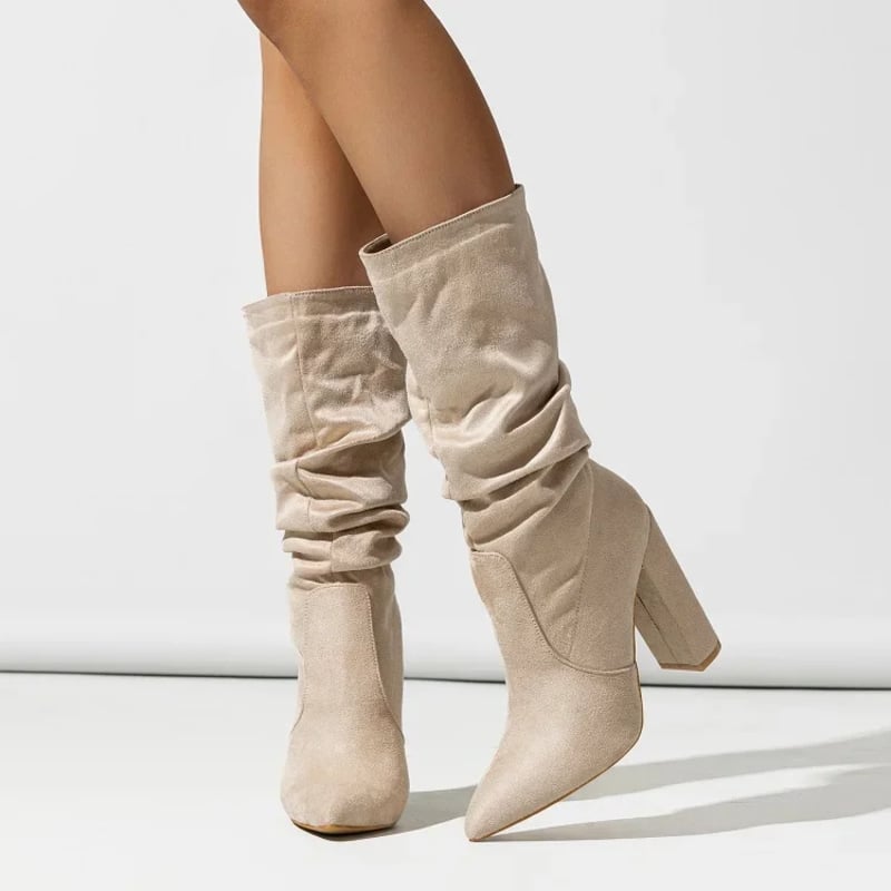 Back view of the Serena black slouchy boots showing the relaxed ankle and calf fit