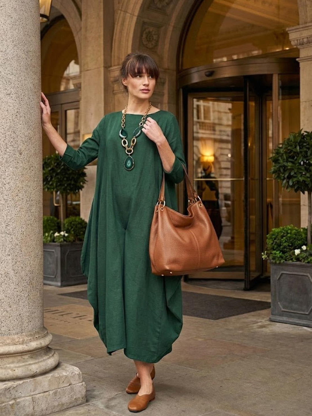Woman wearing the Serena oversized boho maxi dress in Red, front view