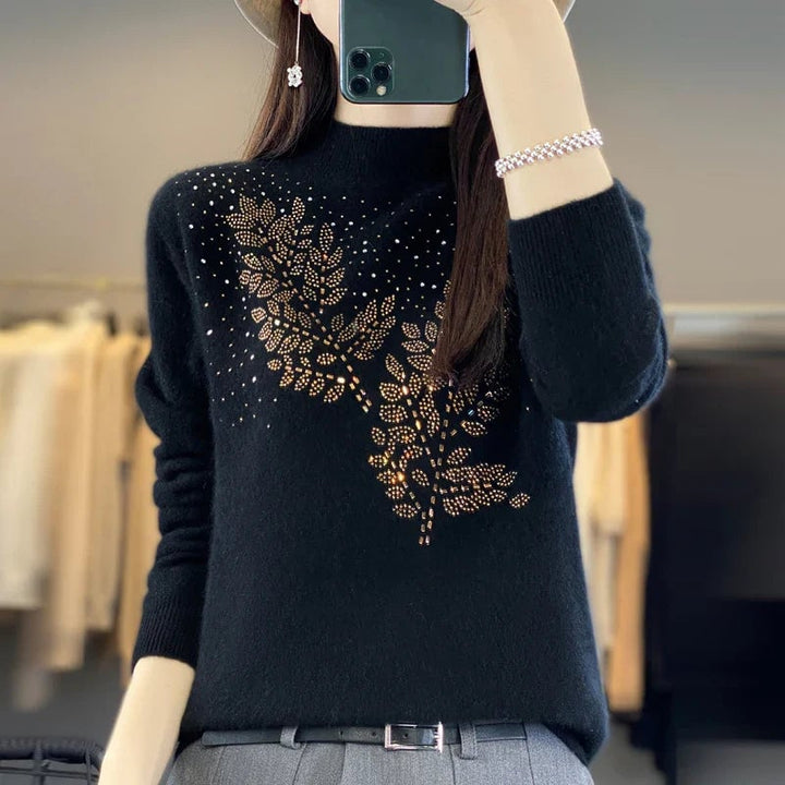 Front view of the Serenella Embellished Sweater showing flattering silhouette