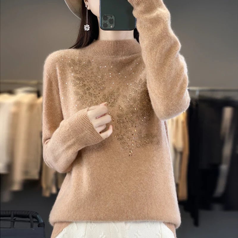 Serenella Embellished Sweater in Green colorway on a model