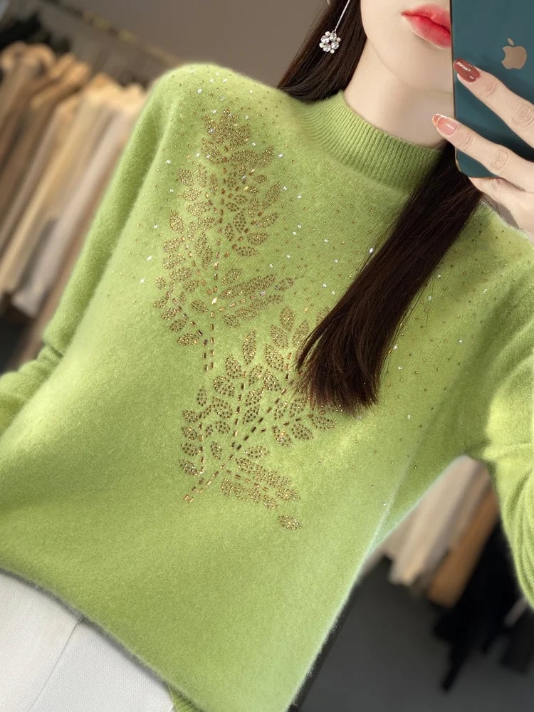 Serenella Embellished Sweater in Beige colorway showing full-length styling