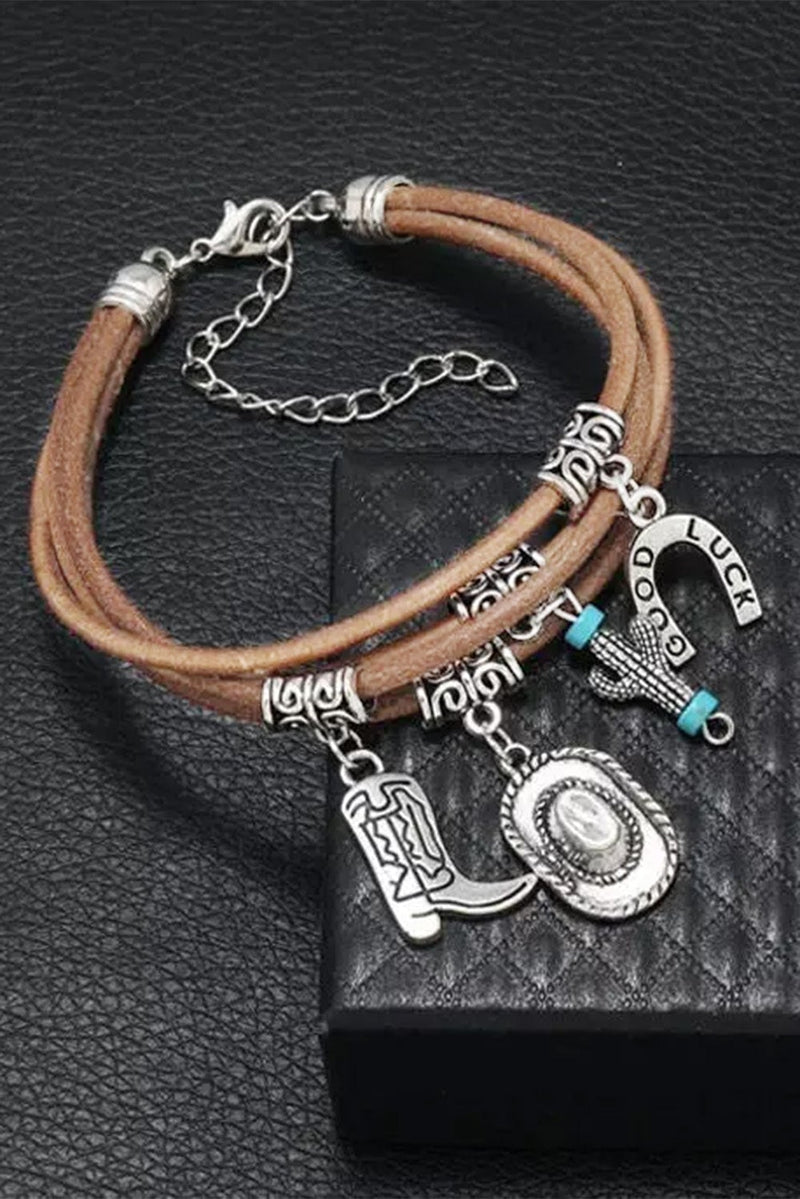 Multi-layered silver cactus bracelet styled on a wrist