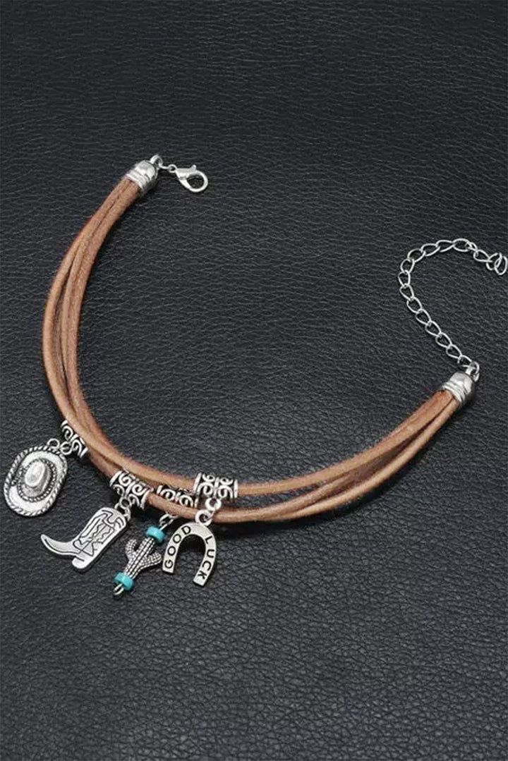 Good luck cactus bracelet flat lay showing full layered design