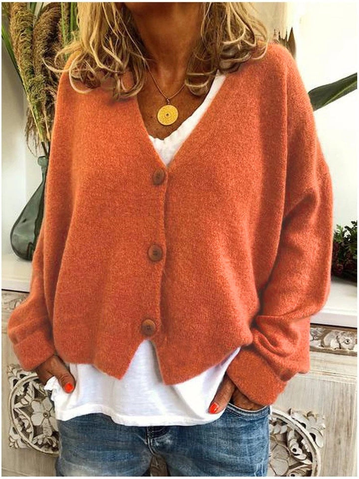 Close-up front view of the Shannon knit cardigan showing smooth drape and flattering silhouette