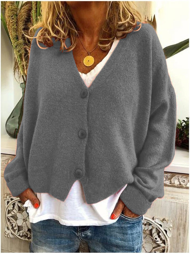 Shannon cardigan styled over a blouse for a polished, office-ready layered look