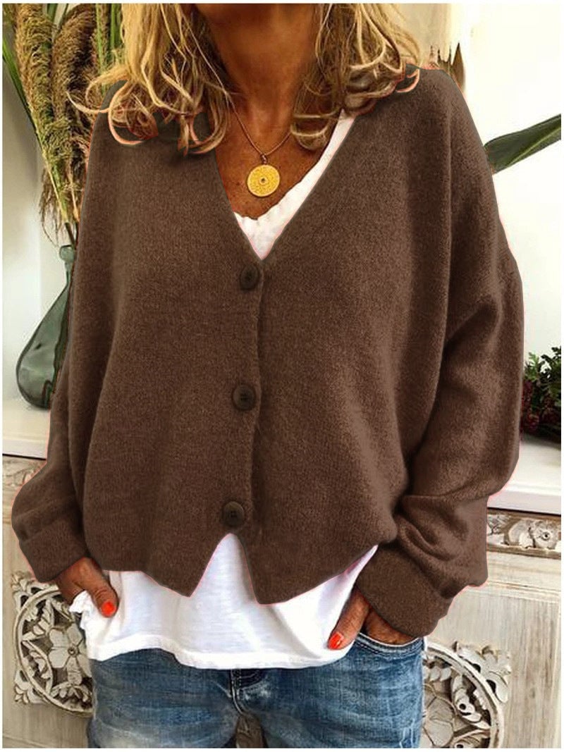 Shannon cardigan in a dark colorway styled for a sleek, minimalist look