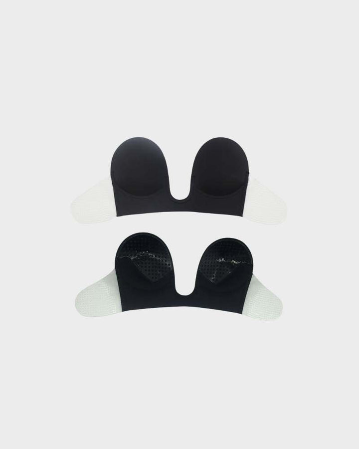 Close-up of the seamless push-up plunge bra in black showing soft fabric and plunge neckline detail