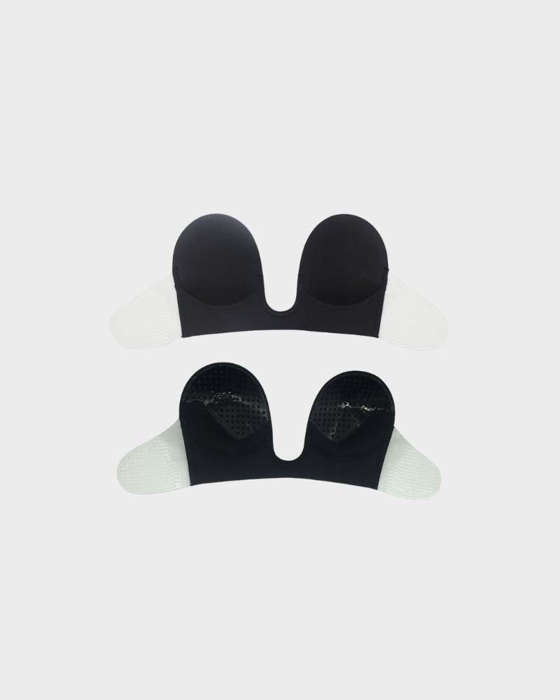 Close-up of the seamless push-up plunge bra in black showing soft fabric and plunge neckline detail