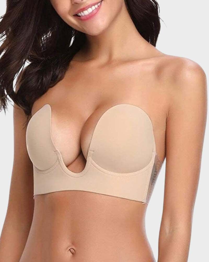 Front view of the push-up plunge bra in champagne highlighting the sculpted cup shape and seamless finish