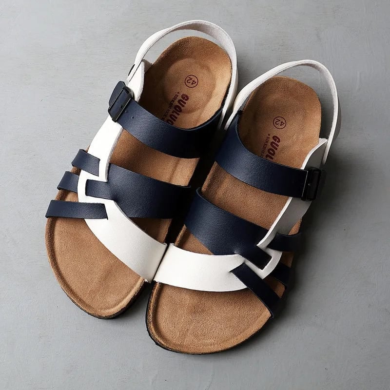 Close-up of the Sienna sandal strap and cushioned sole detail in black