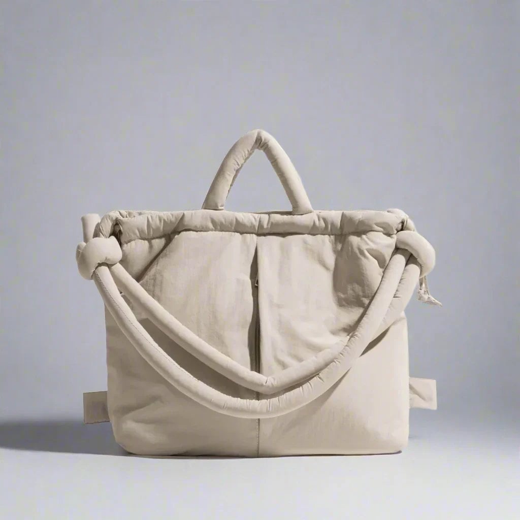 Sienna quilted puffer tote bag in Rose with padded handles and spacious main compartment