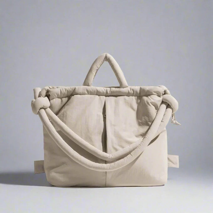 Sienna quilted puffer tote bag in Rose with padded handles and spacious main compartment