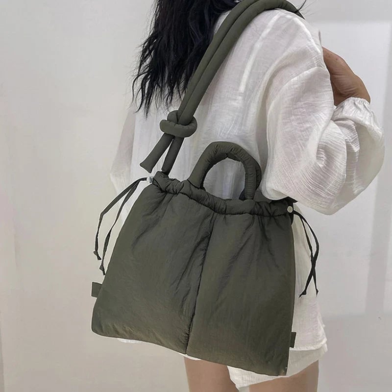 Sienna quilted puffer tote bag in Light Green shown from the front