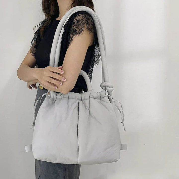 Sienna quilted puffer tote bag in Black with soft padded quilted texture detail