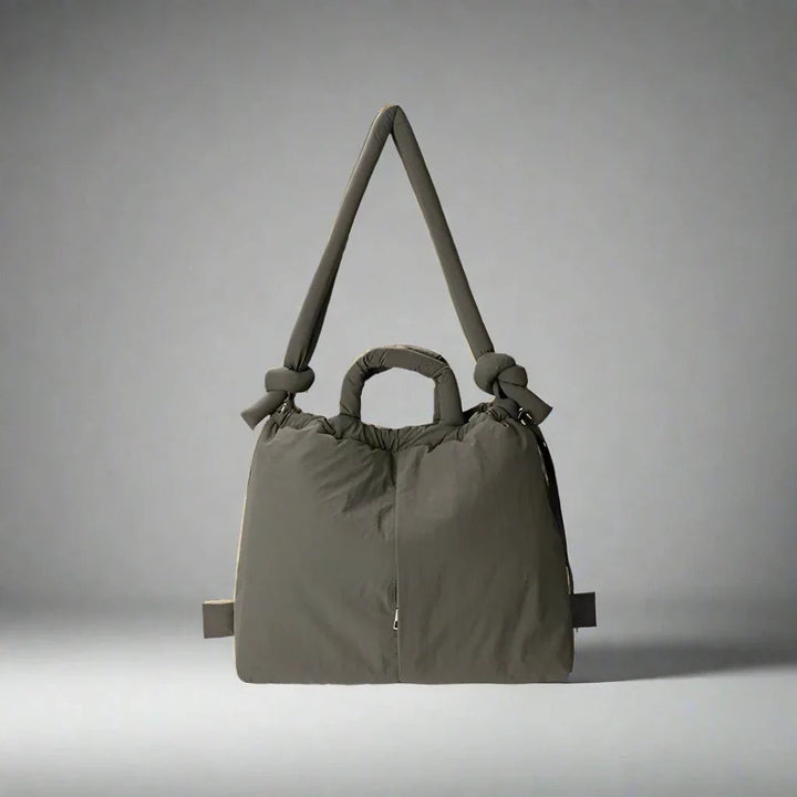 Sienna quilted puffer tote bag handle detail showing padded strap