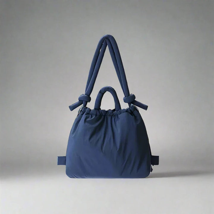 Sienna tote bag in Blue from an angled overhead perspective