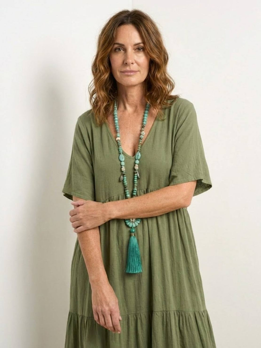 Front view of Sienna tiered maxi swing dress in black