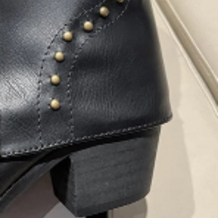 Close-up toe box detail of black Sierra western boots