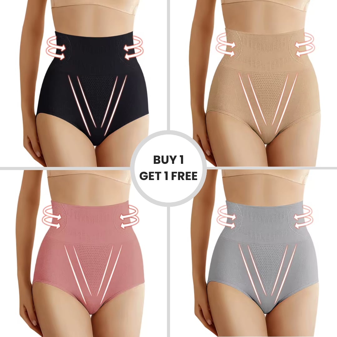 Back view of high-waist shaping underwear in grey showing full coverage and lumbar support area