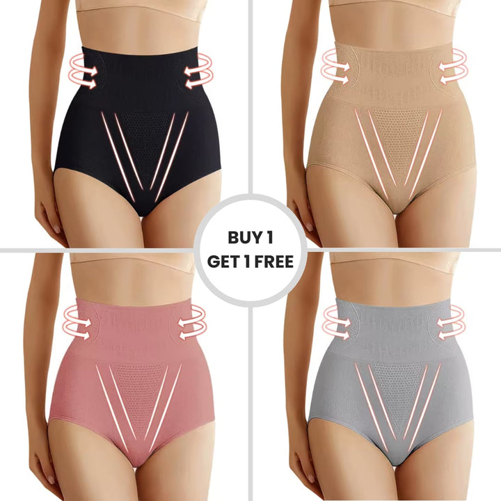 Back view of high-waist shaping underwear in grey showing full coverage and lumbar support area