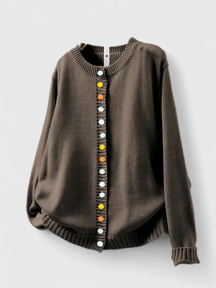 Full-length model shot of the Skylar cardigan in black showing versatile everyday styling