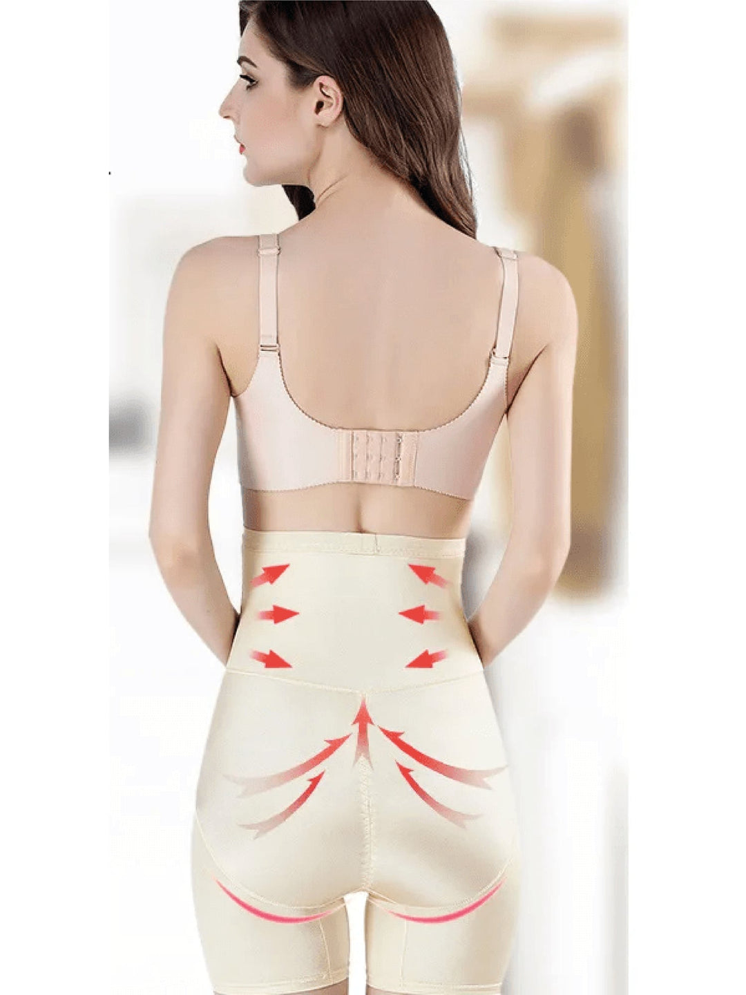 Flat lay of the high-waist compression shaper in black, beige, and pink color options