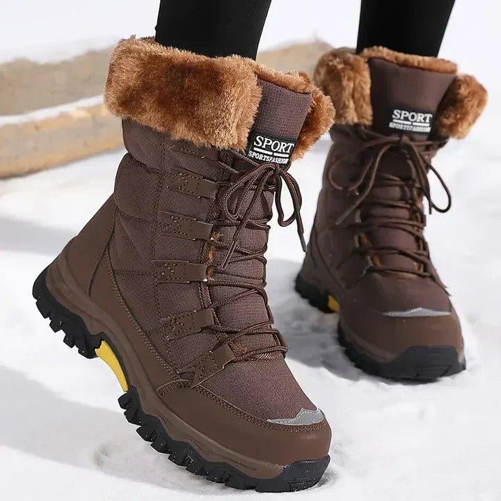 Side profile of SnowLuxe winter boots highlighting the sleek silhouette and slip-resistant sole