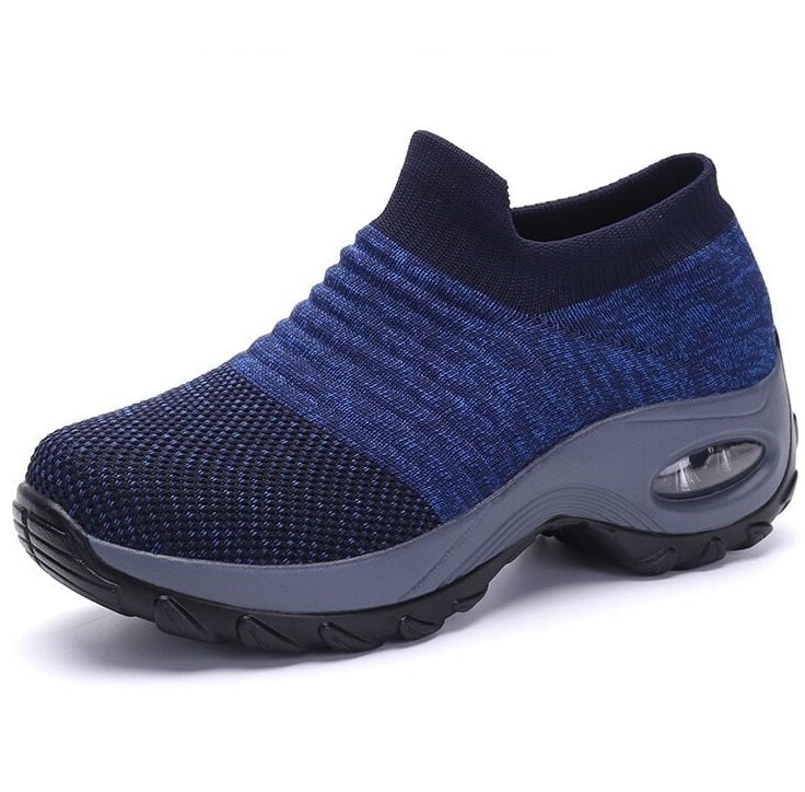 Solange women's arch support shoes in blue with white sole, side view