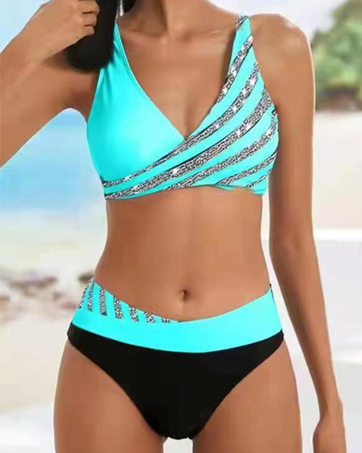Front view of the Solange bikini set in purple showing the contoured top and matching bottoms