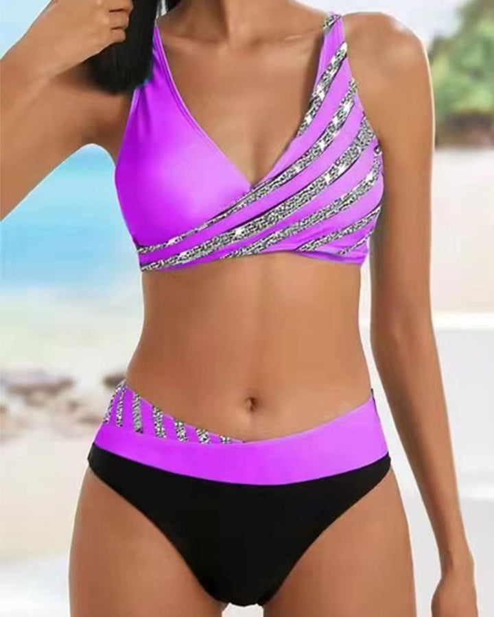 Side view of the Solange printed bikini set in burgundy showing the flattering silhouette and secure fit