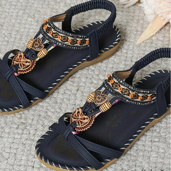 Top-down view of Solara sandals highlighting strap detail and open-toe design