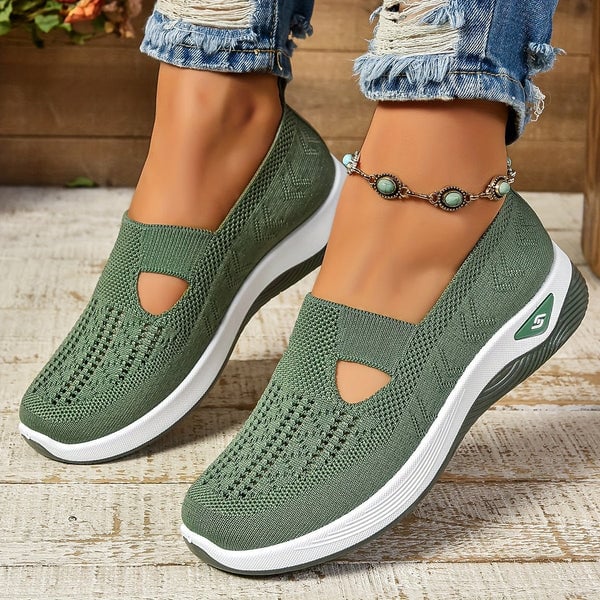 Animated view of Soleil lightweight slip-on shoes showing flexible, ergonomic design in multiple angles