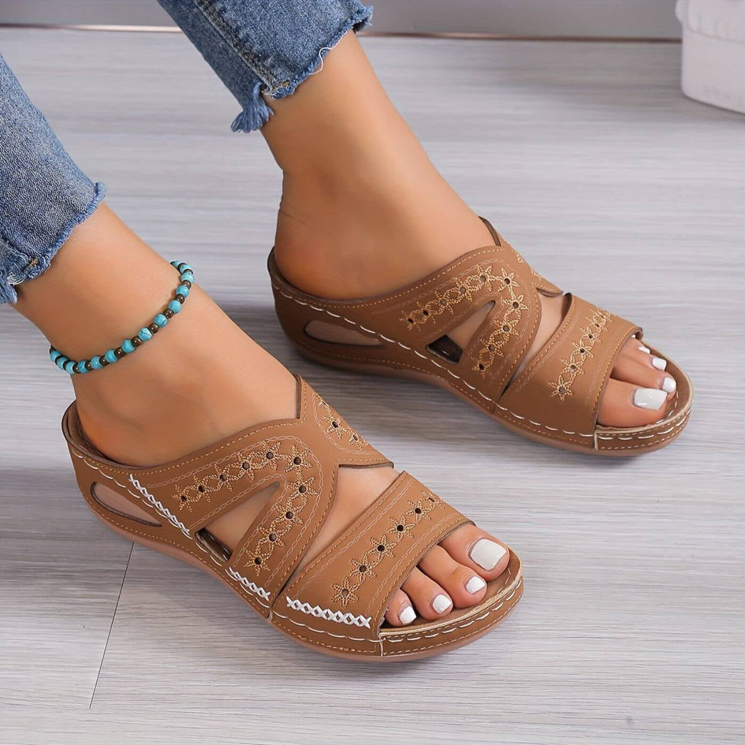 Close-up of slip-resistant outsole on women's orthopedic sandals