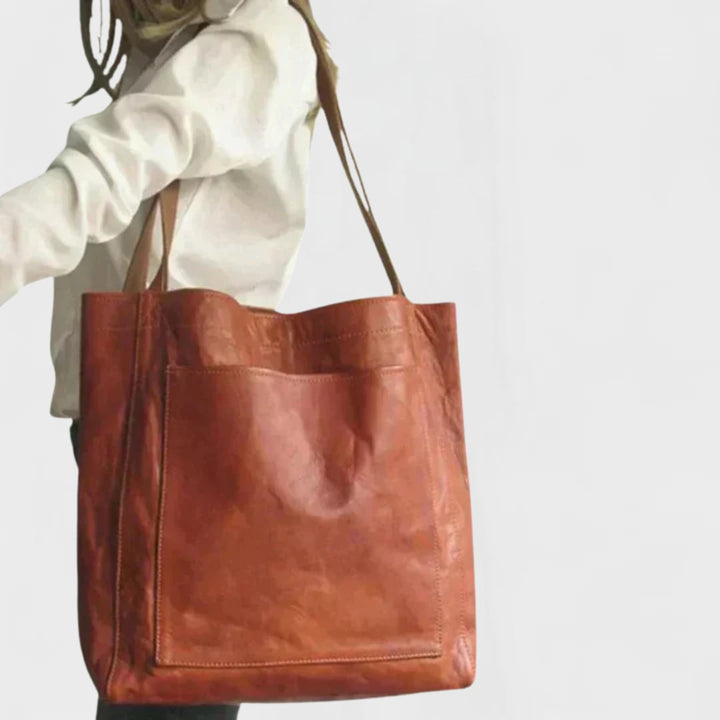Close-up of Solveig tote bag strap detail and durable construction