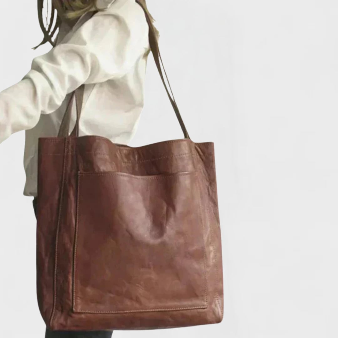 Solveig tote bag laying flat to show size and silhouette