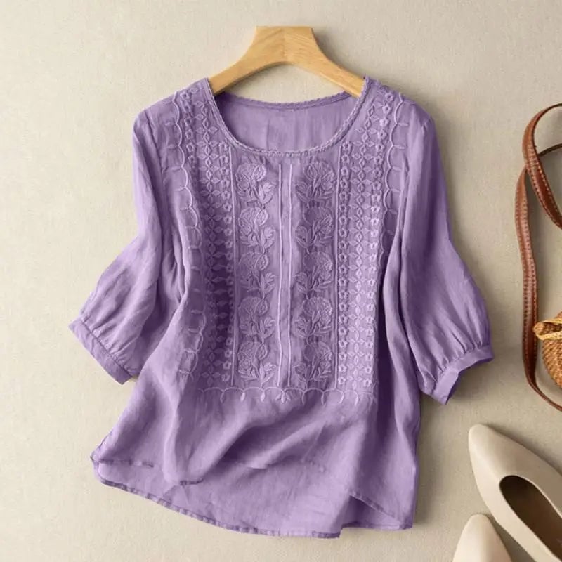 Sonia blouse displayed in multiple color options including White, Blue, Blush, Yellow Lime, and Purple